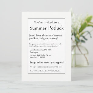 Sommer-Potluck-Party, modern, schlicht, minimal Einladung