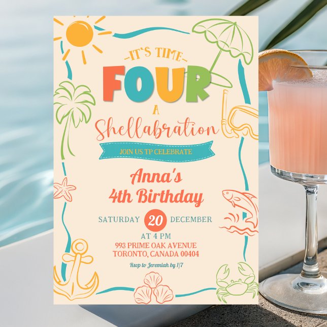 Sommer Quirky Time Four Shellabration 4. Geburtsta Einladung (Von Creator hochgeladen)