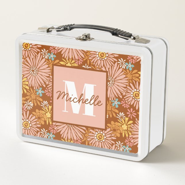 Sommer Retro-Blume | Monogramm Lunchbox (Vorderseite)