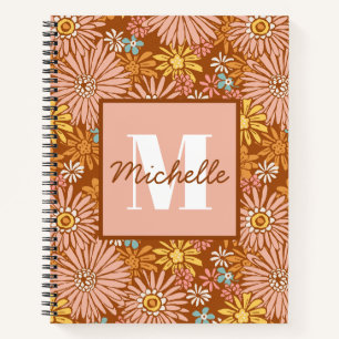 Sommer Retro-Blume Monogramm-Notizbuch Notizbuch