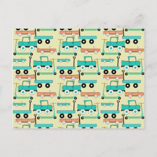 Sommer-Retro-Räder Roller Autos Wagen LKWs Postkarte