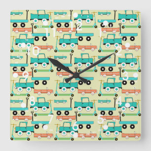 Sommer-Retro-Räder Roller Autos Wagen LKWs Quadratische Wanduhr