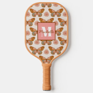 Sommer Retro Schmetterling Monogramm Pickleball Schläger