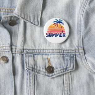 Sommer-Retro-Sonnenuntergang-Palmenbaum Button