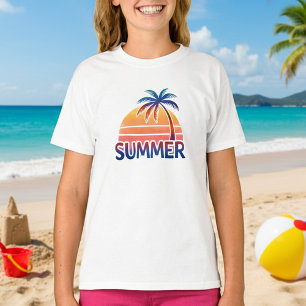 Sommer-Retro-Sonnenuntergang-Palmenbaum T-Shirt