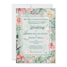 Sommer Rose Grenz Grüne Hochzeitseinladung