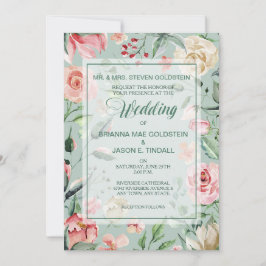 Sommer Rose Grenz Grüne Hochzeitseinladung Einladung