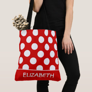 Sommer Rot und Weiß Gepunktet Personalisiert Tasche