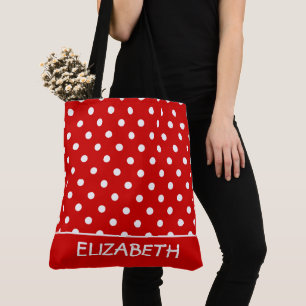 Sommer Rot und Weiß Gepunktet Personalisiert Tasche