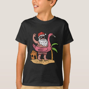 Sommer-Santa-Flamingo-Schwimmer Lustiges Weihnacht T-Shirt