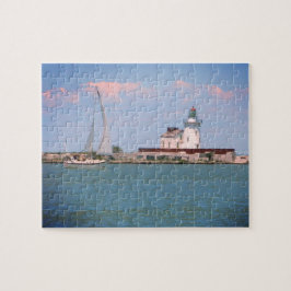 Sommer-Segelboot-und Leuchtturm-Puzzlespiel