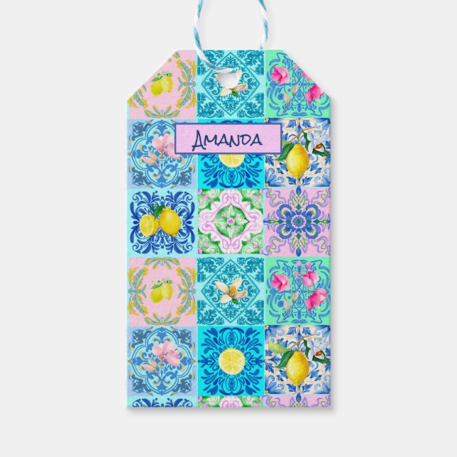 Sommer sizilianisch türkis bunt azulejo Amalfi Geschenkanhänger (Vorderseite)