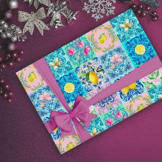 Sommer sizilianisch türkis bunt azulejo Amalfi Geschenkpapier