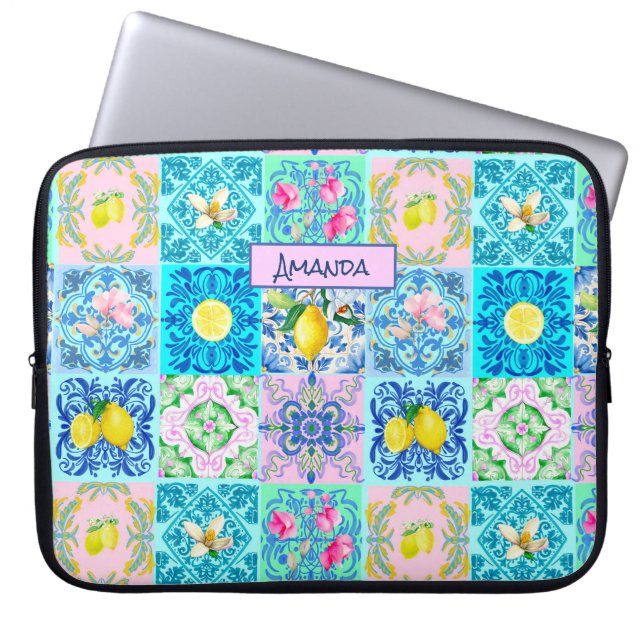 Sommer sizilianisch türkis bunt azulejo Amalfi Laptopschutzhülle (Vorderseite)