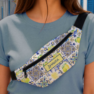 Sommer-Sizilianische Majolika Blau Gelb Zitrus Flo Bauchtasche