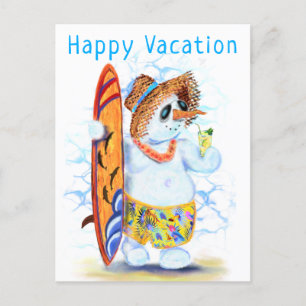 Sommer Snowman Surfer Funny Happy Ferienkarte Postkarte