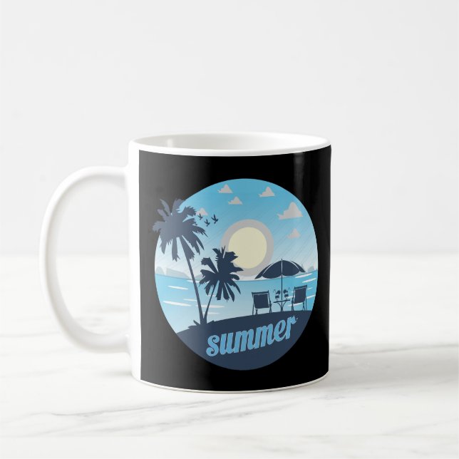 Sommer, Sonne, Strand, Stühle, Sonnenschirm und Pa Kaffeetasse (Links)
