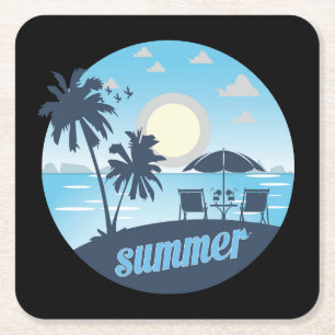 Sommer, Sonne, Strand, Stühle, Sonnenschirm und Pa Rechteckiger Pappuntersetzer
