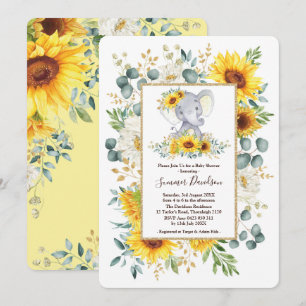 Sommer-Sonnenblume-Elefant-Grün-Babyparty Einladung