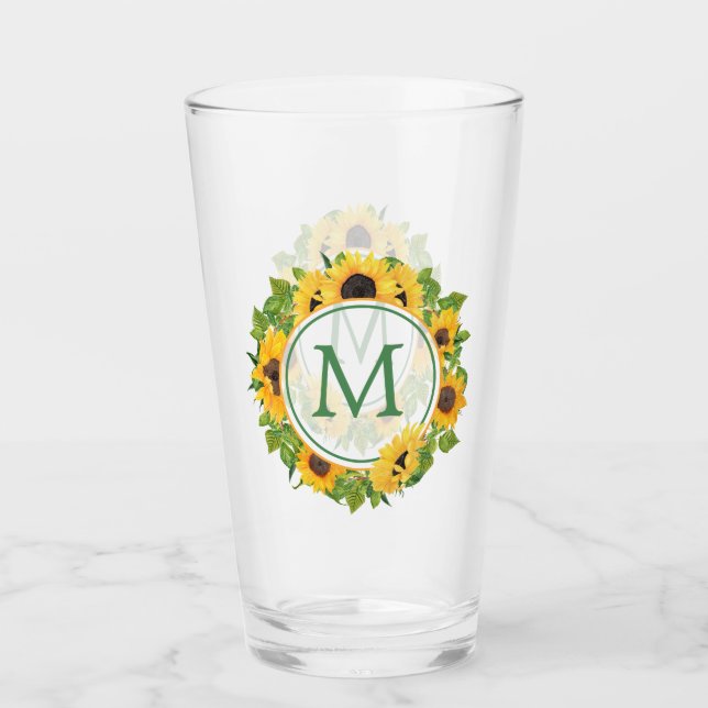 Sommer-Sonnenblume-Kreis-Monogramm Glas (Vorderseite)