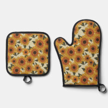 Sommer-Sonnenblumen-Ofenhandschuh- und Topflappen-