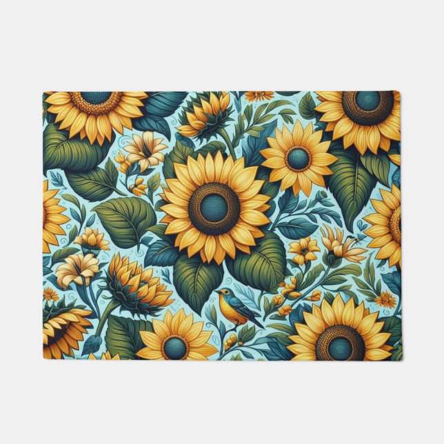 Sommer/Sonnenblumen/Vogel Fußmatte (Vorderseite)