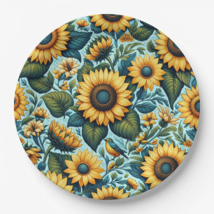 Sommer/Sonnenblumen/Vogel Pappteller