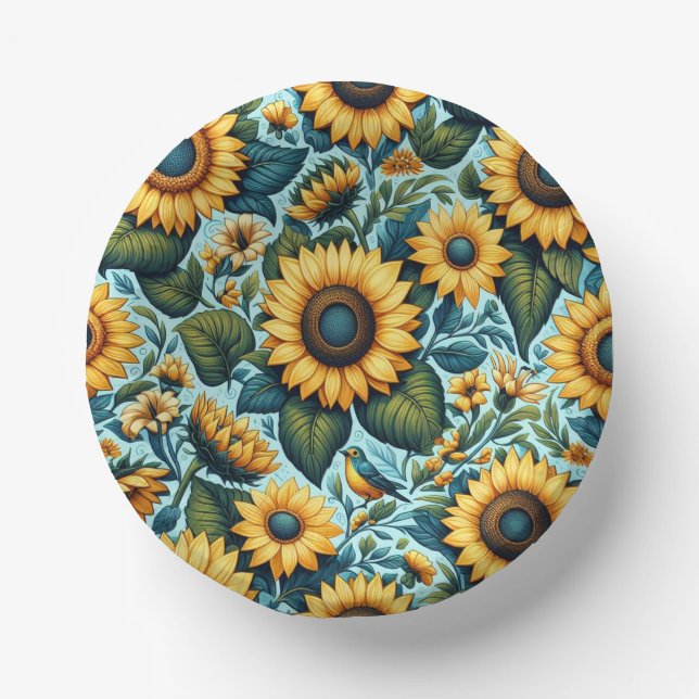 Sommer/Sonnenblumen/Vogel Pappteller (Vorderseite)