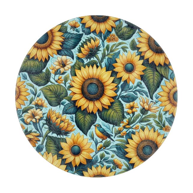 Sommer/Sonnenblumen/Vogel Schneidebrett (Vorderseite)