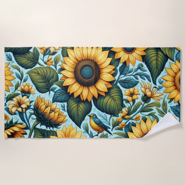 Sommer/Sonnenblumen/Vogel Strandtuch (Vorderseite)