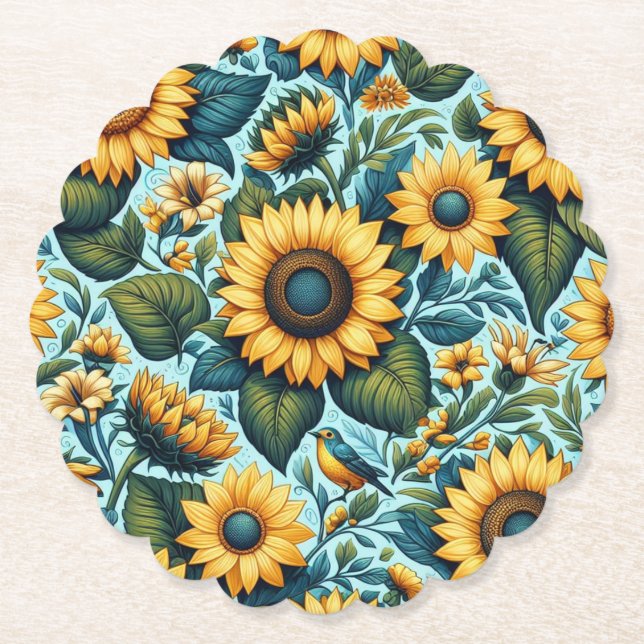 Sommer/Sonnenblumen/Vogel Untersetzer (Vorderseite)