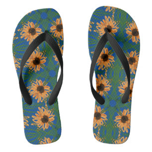 Sommer-Sonnenblumen-Zeichenmuster Blaue Flip Flops