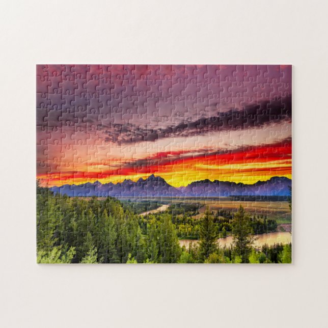 Sommer-Sonnenuntergang bei Snake River übersehen (Horizontal)