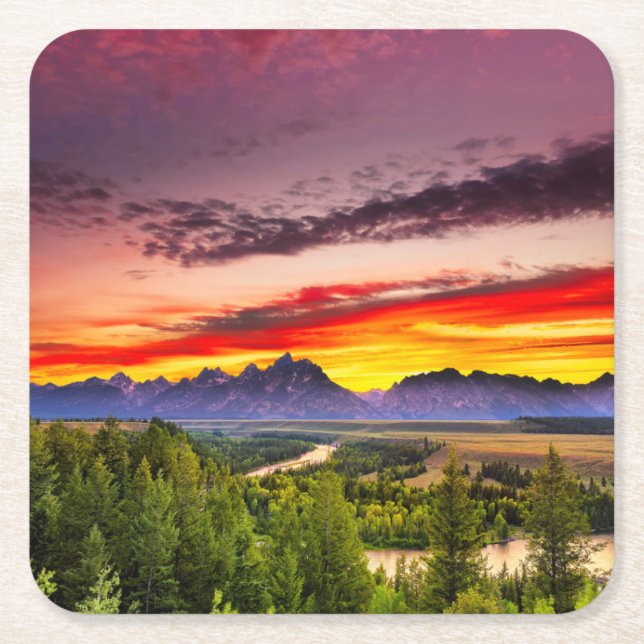Sommer-Sonnenuntergang bei Snake River übersehen Rechteckiger Pappuntersetzer (Vorderseite)