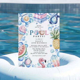 Sommer-Spaß-Poolparty-Geburtstag Einladung