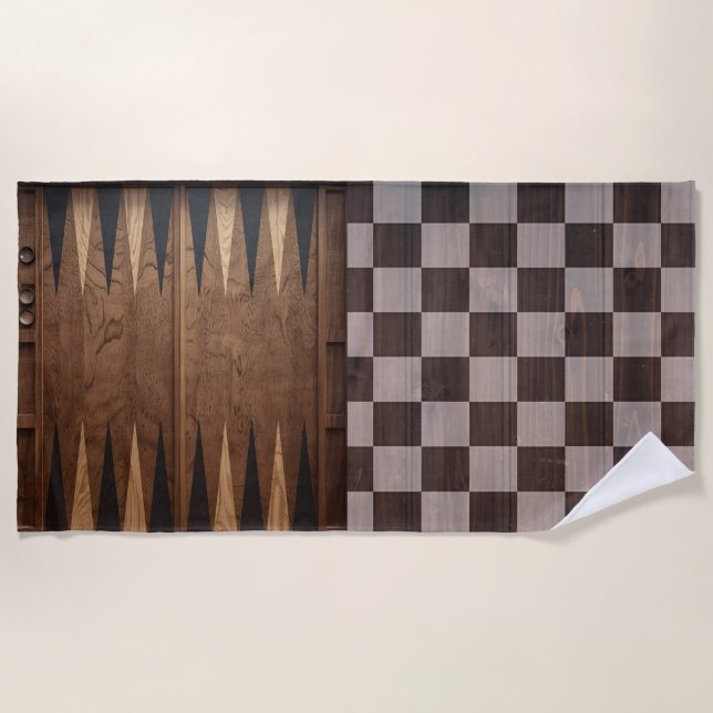 Sommer-Spiele – Schach-, Dame- & Backgammon-Design Strandtuch (Vorderseite)