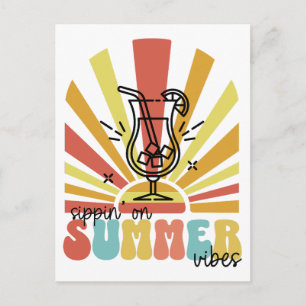 Sommer Stimmung genießen, Retro Sonne, Cocktailgla Postkarte