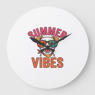 Sommer Stimmung Hund Sonnenbrille Vintage-Shirt-De Große Wanduhr