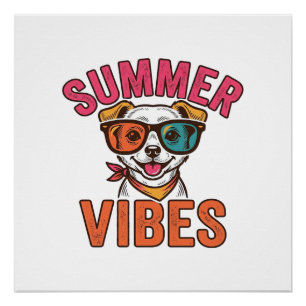Sommer Stimmung Hund Sonnenbrille Vintage Shirt De Poster
