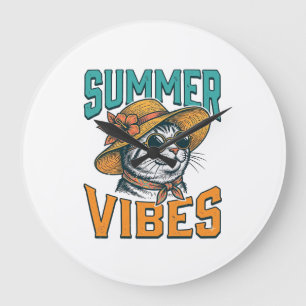 Sommer Stimmung Katze Vintage Gravur Design_1 Große Wanduhr