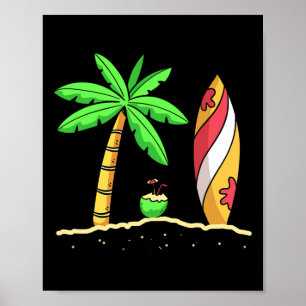 Sommer Stimmung Palmen Surfboard Surfer Kokosnuss Poster