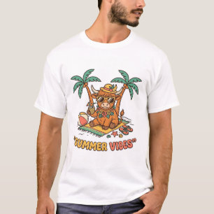 Sommer Stimmung Süße Highland-Kuh Strandurlaub-Shi T-Shirt