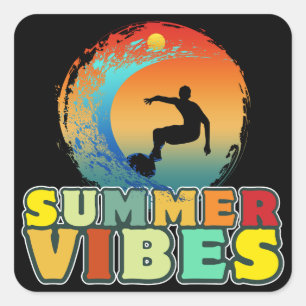 Sommer Stimmung Urlaub Strand Surfen Surfer Quadratischer Aufkleber