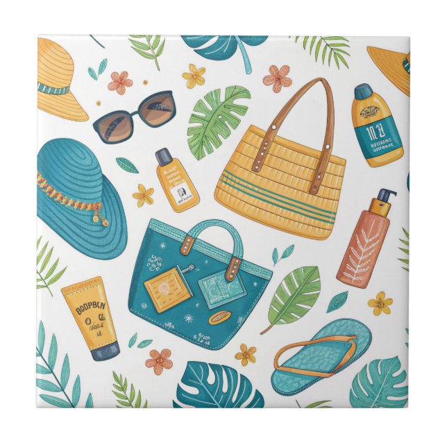 Sommer Strand Essentials Muster (1) Fliese (Vorderseite)
