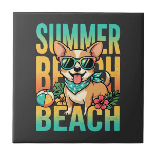 Sommer Strand Hund Urlaub Vektor Fliese
