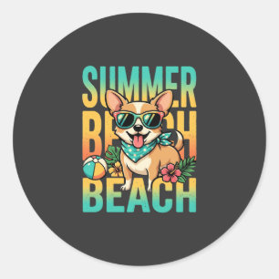Sommer Strand Hund Urlaub Vektor Runder Aufkleber