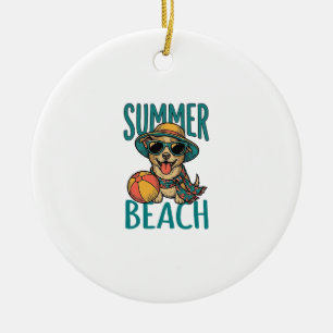 Sommer-Strand-Hund-Vintage-Sonnenbrille-Shirt-Desi Keramik Ornament