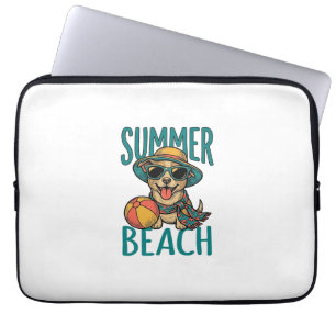 Sommer-Strand-Hund-Vintage-Sonnenbrille-Shirt-Desi Laptopschutzhülle