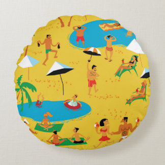 Sommer Strand Menschen nahtlos Muster. Tropenbad Rundes Kissen