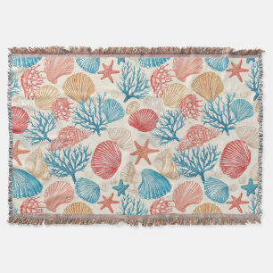 Sommer Strand Muschel Seestern Blau Rot Muster Decke